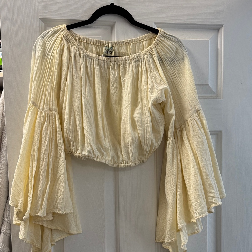 Jaded Gypsy Cream Off-Shoulder Bell Sleeve Blouse